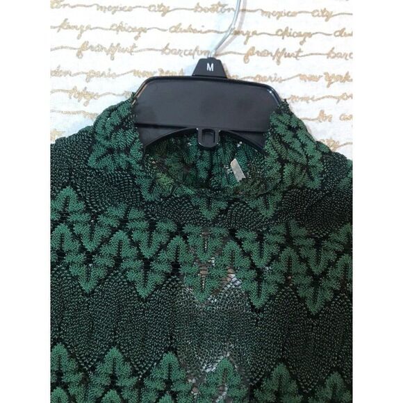 Free People Simone Green Comb Sheer Lace Mini Dress Small Chevron Boho.   Ee - Picture 4 of 10